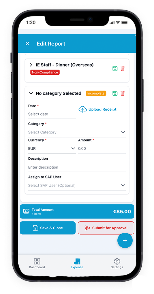 Adding or editing a line item in the Medray Expense mobile app